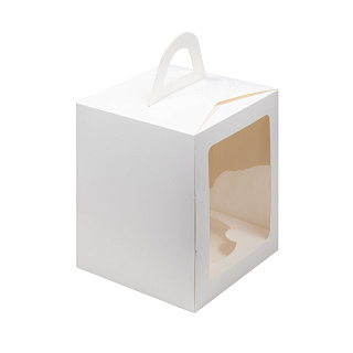 картинка Упаковка под торт, пряничный домик и кулич, белая, 18.5*18.5*23см. 