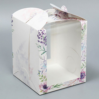 картинка Коробка с окном для кулича "Цветочный венок", 15*15*h18см. 