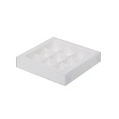 картинка Упаковка для 9 конфет с пластиковой крышкой, белая, 155*155*30 мм 