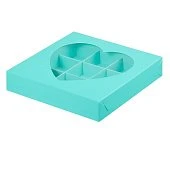 картинка Упаковка для 9 конфет с окном сердце - Тиффани, 155х155хh30 мм 