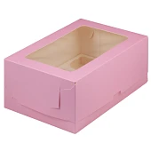 картинка Коробка c окном на 6 капкейков - Розовая матовая, 235х160h100мм. 