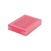 картинка Упаковка для 6 конфет с пластиковой крышкой, красная матовая, 155*115*30мм. 