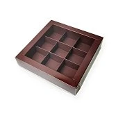 картинка Упаковка для 9 конфет с пластиковой крышкой, шоколад, 155*155*30 мм 