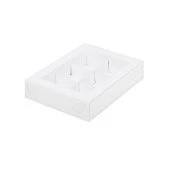 картинка Упаковка для 6 конфет с пластиковой крышкой, белая, 155*115*30мм. 