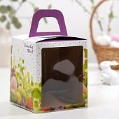 картинка Коробка с окном для кулича "Счастливой Пасхи", 15*15*h18см. 