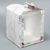 картинка Коробка с окном для кулича "Цветочный венок", 15*15*h18см. 