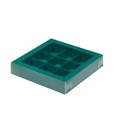 картинка Упаковка для 9 конфет с пластиковой крышкой - Зеленая матовая, 155х115х30 мм 