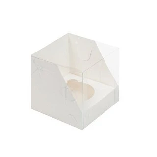 картинка Упаковка с пластиковой крышкой на 1 капкейк - Белая, 100х100х100мм. 