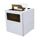 картинка Упаковка для торта, с ручкой и окном, белая, 28*28*h30см. 