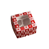 картинка Упаковка на 4 капкейка с окном "Рождественский принт", 16*16*10см. 