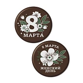 картинка Украшение из темной глазури, "8 марта, цветы", Круг, золотой, фуксия, 144шт. 