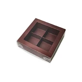 картинка Упаковка для 4 конфет с пластиковой крышкой - Шоколад, 120*120*30 мм 