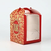 картинка Коробка с окном для кулича "Пасхальная красная", 15*15*h18см. 