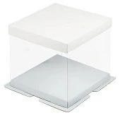 картинка Упаковка для торта Премиум с пьедесталом прозрачная, белая, 26*26*h28см. 