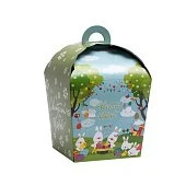 картинка Коробка для кулича "Светлой Пасхи! Кролики и ромашки", 14*14*h16см. 