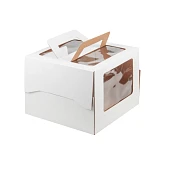 картинка Упаковка для торта с ручками и окном, белая, 28*28*h20см. 