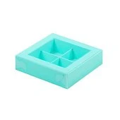 картинка Упаковка для 4 конфет с пластиковой крышкой - Тиффани, 120х120х30мм. 