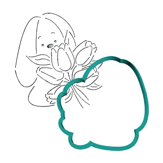 Форма для пряника с трафаретом "Зайка с букетом тюльпанов" 