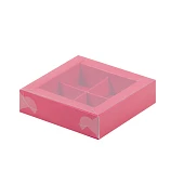 картинка Упаковка для 4 конфет с пластиковой крышкой - Красная матовая, 120х120х30 мм 