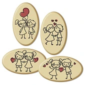 картинка Украшение из белой глазури, "Влюбленные", овал, красный, 144шт. 