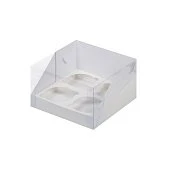 картинка Упаковка с пластиковой крышкой на 4 капкейка - Белая, 160х160х100мм. 