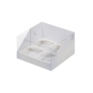 картинка Упаковка с пластиковой крышкой на 4 капкейка - Белая, 160х160х100мм. 
