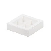 картинка Упаковка для 4 конфет с пластиковой крышкой - Белая, 120х120х30 мм 