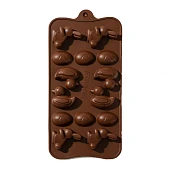 картинка Форма для льда и кондитерских украшений "Зайцы, утки и яйца", 22*10,2*1,4см., 14 ячеек 