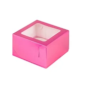картинка Упаковка с прямоугольным окошком на 4 капкейка - Фуксия, 160x160x100мм. 