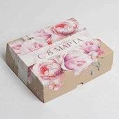 картинка Коробка для пирожных "Поздравляю с 8 марта", 17*20*6см. 