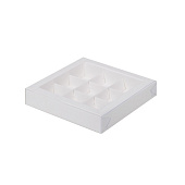 картинка Упаковка для 9 конфет с пластиковой крышкой, белая, 155*155*30 мм 