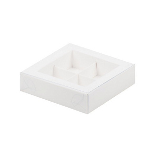 картинка Упаковка для 4 конфет с пластиковой крышкой - Белая, 120х120х30 мм 