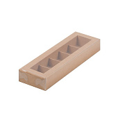 картинка Упаковка для 5 конфет с пластиковой крышкой - Крафт, 235х70х30 мм 