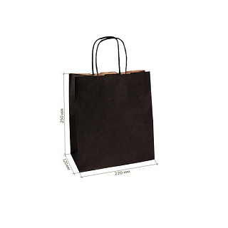 картинка Бумажный пакет черный с кручеными ручками, внутри крафтовый, 220*120*250 мм. 