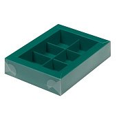 картинка Упаковка для 6 конфет с пластиковой крышкой, зеленая матовая, 155*115*30мм. 