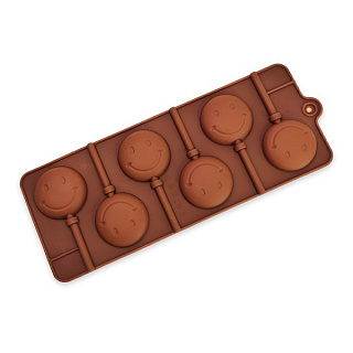 картинка Форма силиконовая для леденцов "Смайл", 24*9,5 см, 6 ячеек (d=4 см), с палочками 