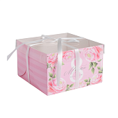 картинка Коробка на 4 капкейка "Поздравляю с 8 марта", 16*16*10см. 