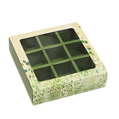 картинка Коробка для 9-ти конфет "Зелень", 14,5*14,5*3,5см. 