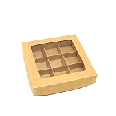 картинка Упаковка на 9 конфет с вклеенным окном - крафт, 155x155x30мм. 