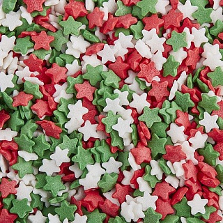 картинка Посыпки - "Звезды красные, белые, зеленые мини", 0.75кг. 