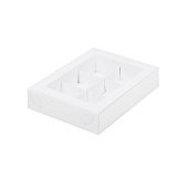 картинка Упаковка для 6 конфет с пластиковой крышкой, белая, 155*115*30мм. 