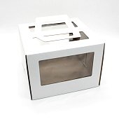 картинка Упаковка для торта, с ручкой и окном, белая, 30*30*h22см. 