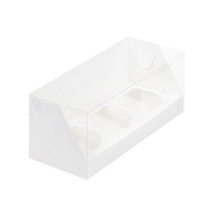 картинка Упаковка с пластиковой крышкой на 3 капкейка - Белая, 240х100х100мм. 