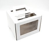 картинка Упаковка для торта с ручками и окном, белая, 26*26*h20см. 