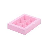картинка Упаковка для 6 конфет с пластиковой крышкой, розовая, 155*115*30мм. 