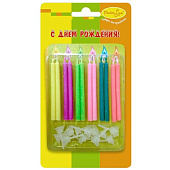 картинка Свечи - "С цветным пламенем" с держателем, 6см., 12шт. 