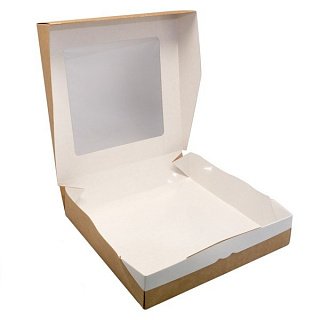 картинка Упаковка для печенья с окном "EcoTabox" - Светло-Коричневая, 20*20*h4см. 