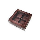 картинка Упаковка для 4 конфет с пластиковой крышкой - Шоколад, 120*120*30 мм 