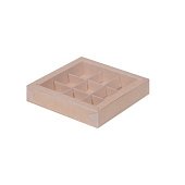 картинка Упаковка для 9 конфет с пластиковой крышкой, крафт, 155*155*30 мм 
