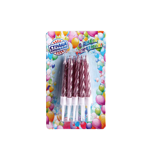 картинка Свечи в торт "Спираль", 10 шт., 7 см., розовый металлик 